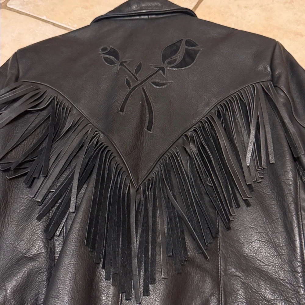 Brandy Melville Black Leather Jacket with Fringe - Picture 12 of 15